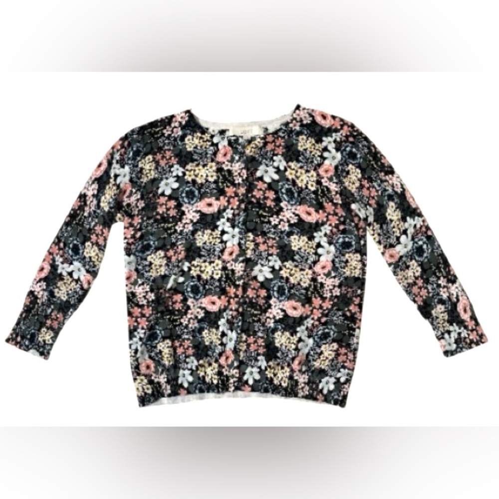 LOFT Women’s Medium Spring Floral Lightweight Button Front Cardigan 100% Cotton